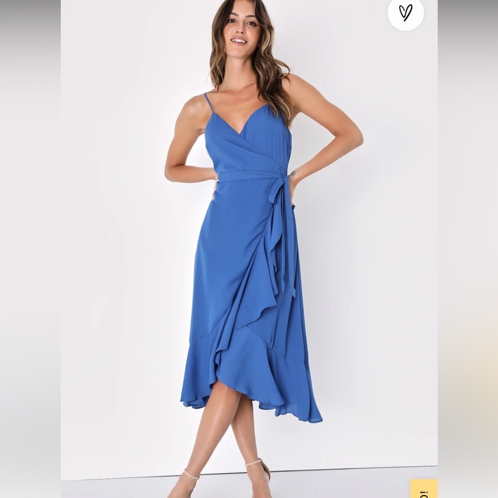 BLUE LULU MANHATTAN MOMENT RUFFLED MIDI DRESS